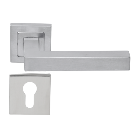 Square stainless steel lever handle on rose