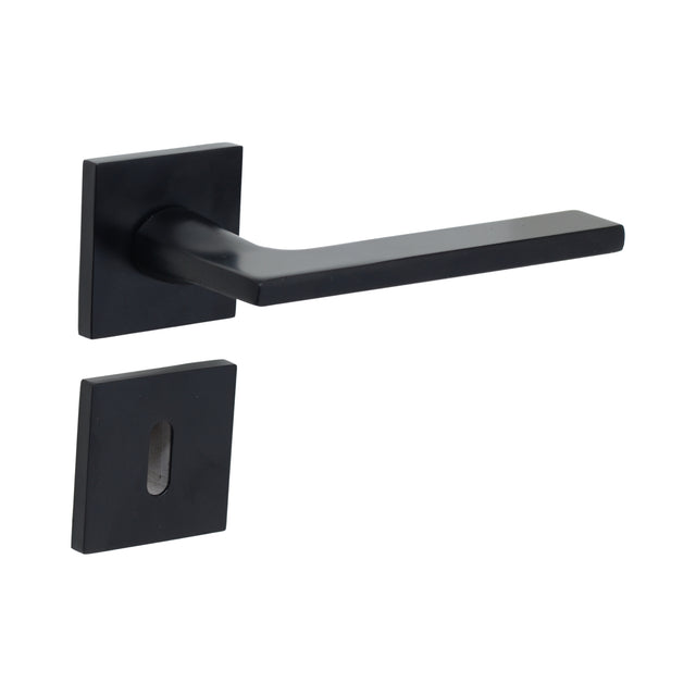 Modern Square Lever Door Handles on Square Rose - Matt Black door handle on rose