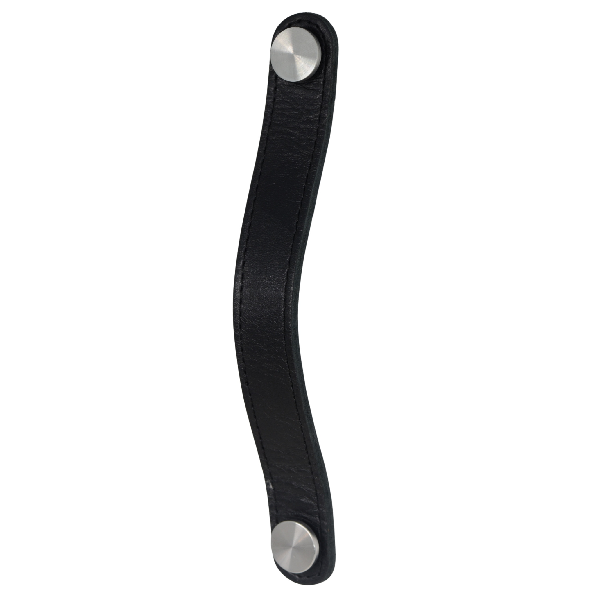 Leather strap pull cupboard handle, brushed nickel buttons - Decor