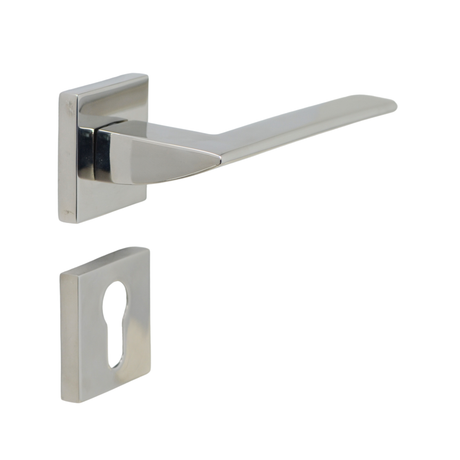 Slim square solid stainless steel lever handle on rose