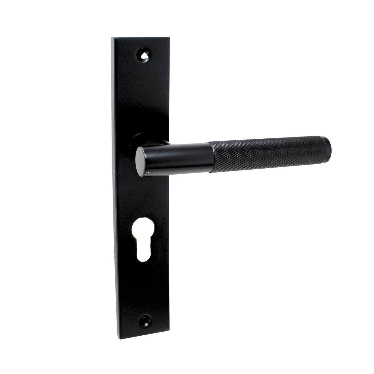 Knurled contemporary door handle on plate 60mm CC