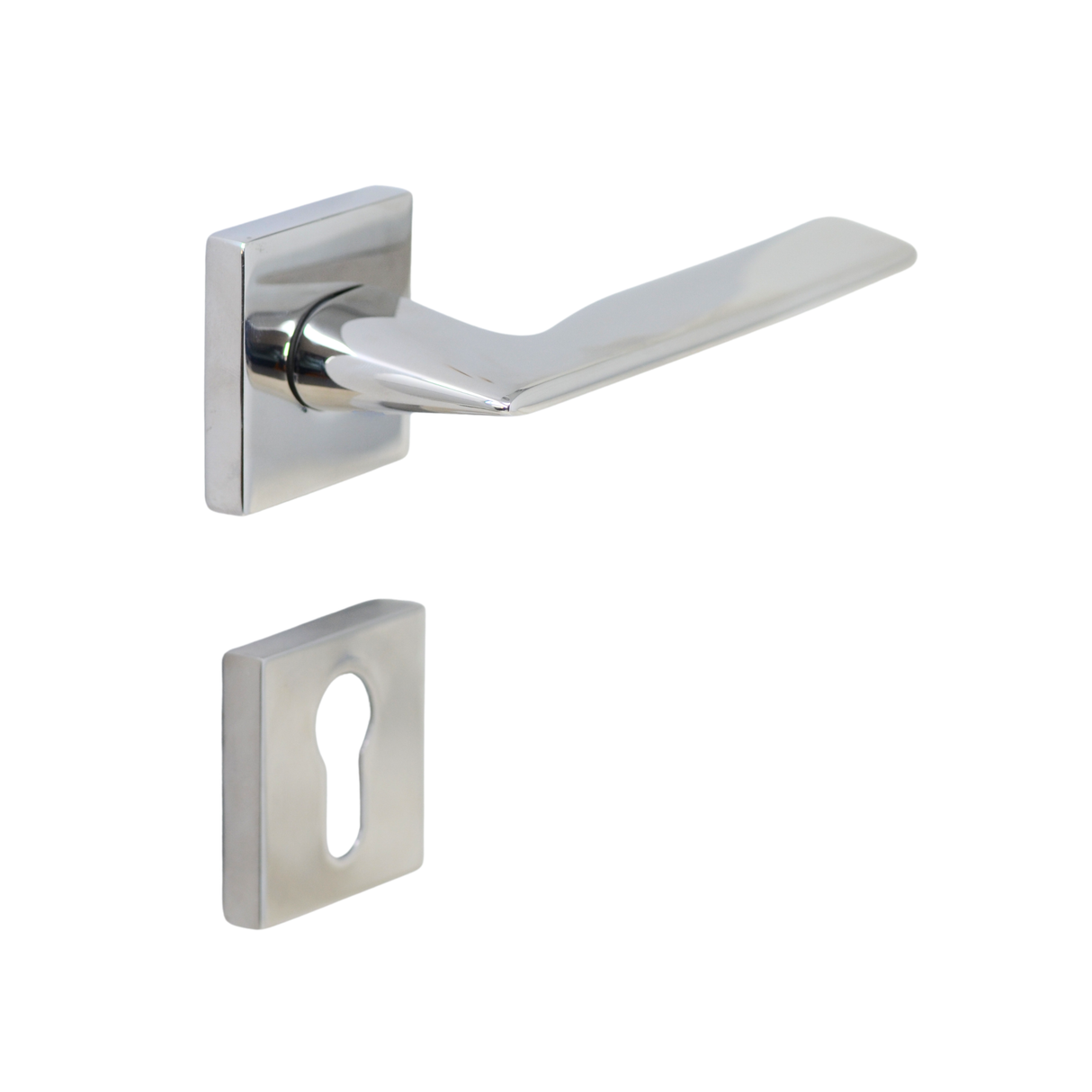 Solid Stainless Steel Lever Handle on Square Rose