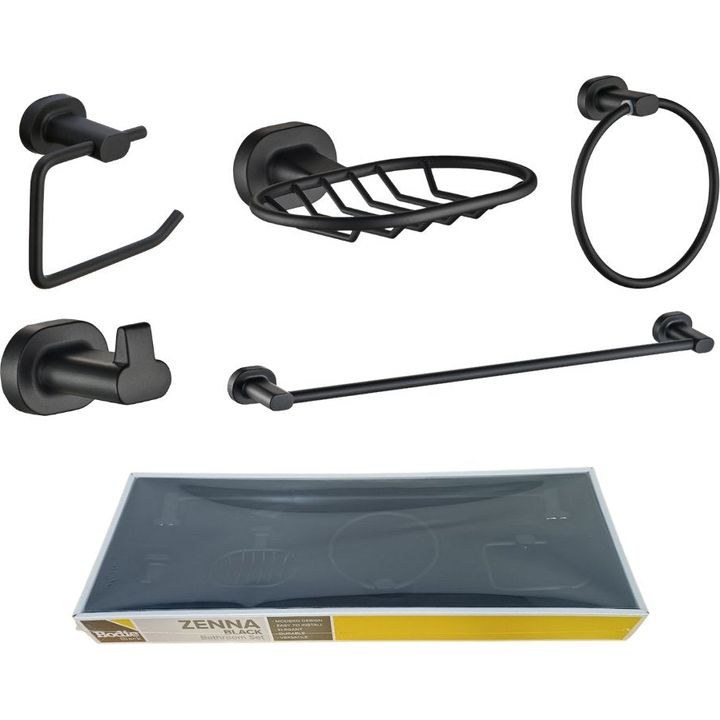 5 Piece Matt Black Bathroom Set - Decor Handles