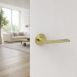 Modern Matt Brass Door Handle on Rose with SABS Approved Mortice Lock