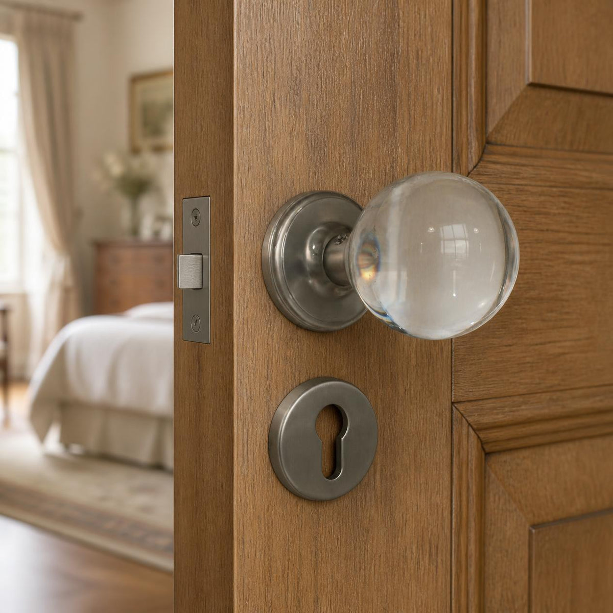 Smooth crystal door knob on rose