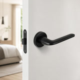 Italian Matt Black Lever Door Handle on round rose - "Roboquattro" series by Columbo Designs