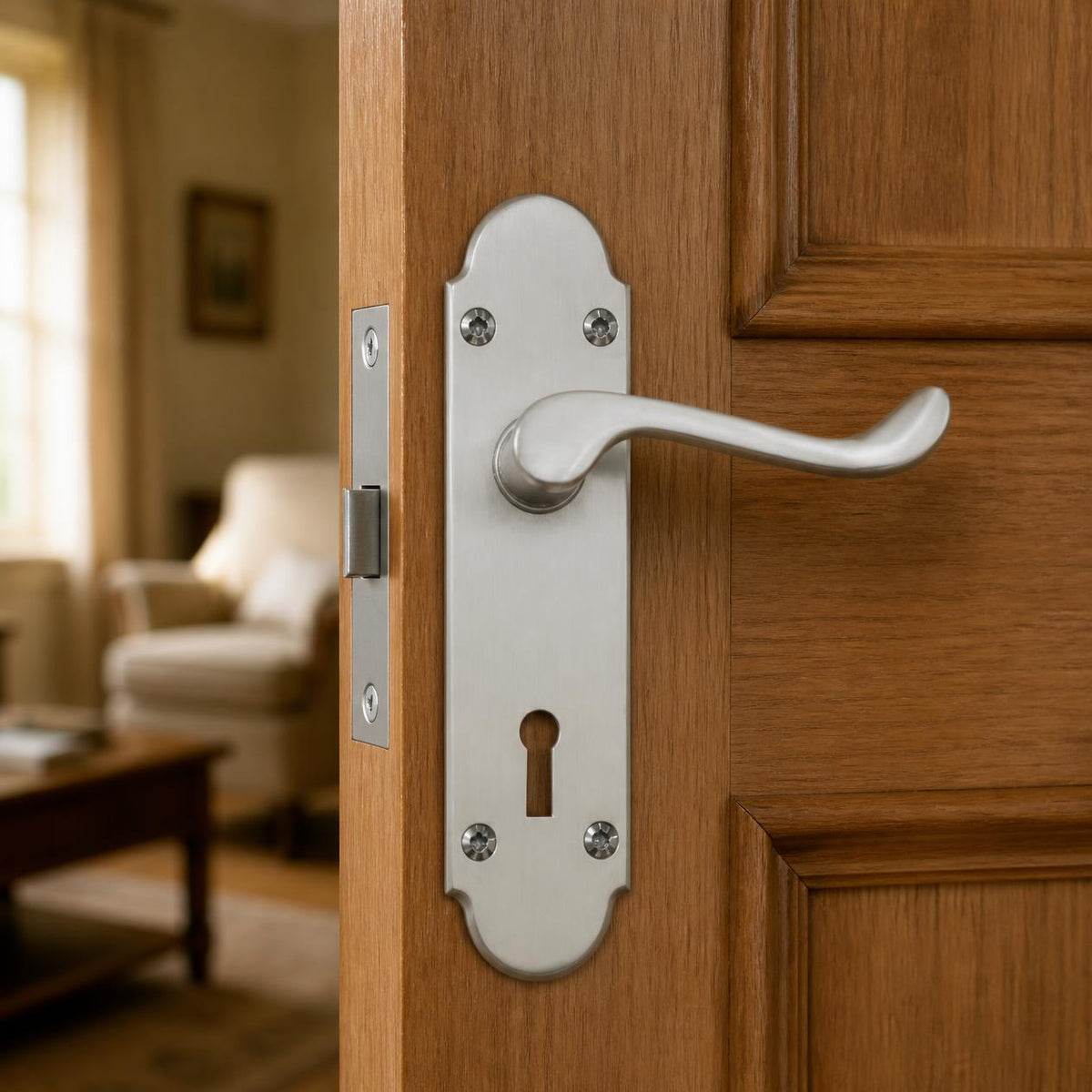 Large Silver Victorian lever handle on backplate 195mm