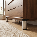 Round Leg with Plastic Fixing Plate - Adjustable - 100mm in Satin Chrome