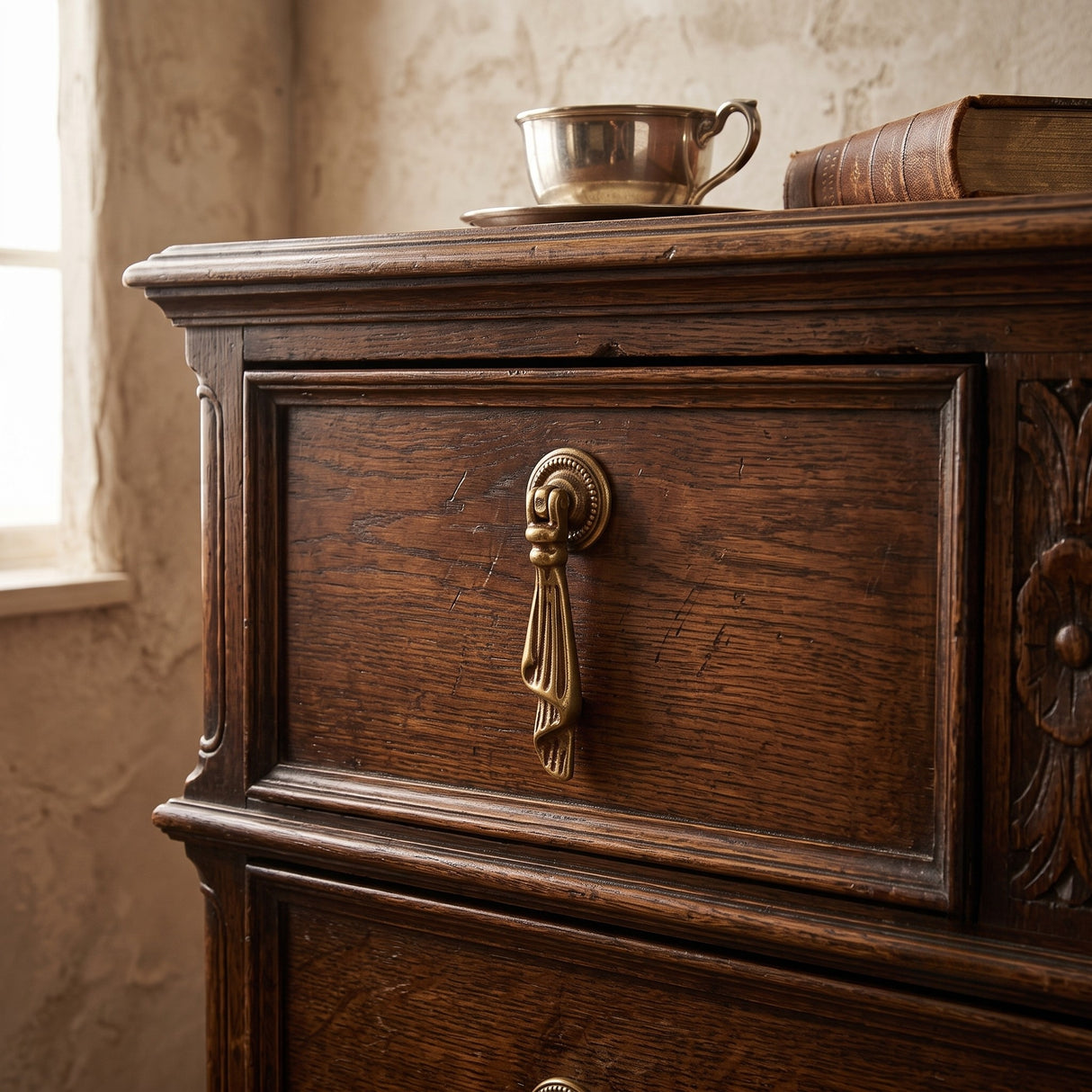Antique Cupboard Handle - Drop (Italian Solid Brass)