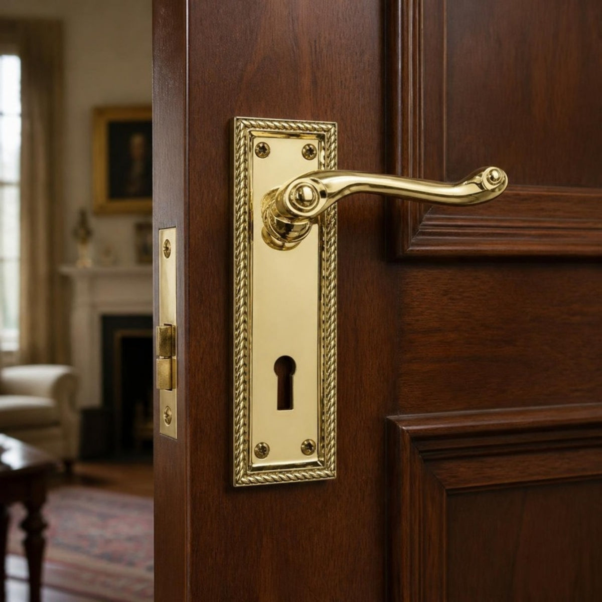 Georgian lever handle on plate with 2 lever lock