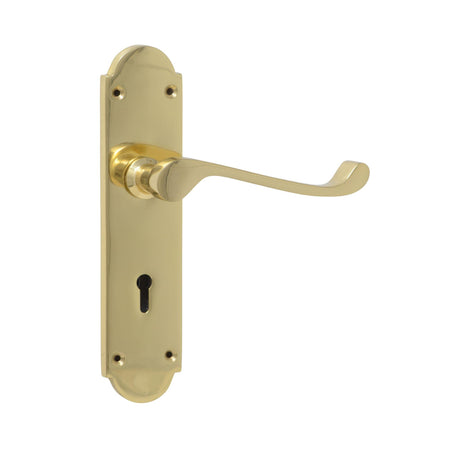 Classic Victorian Door Handle on Plate with SABS Approved Two Lever Lock - Polished Brass
