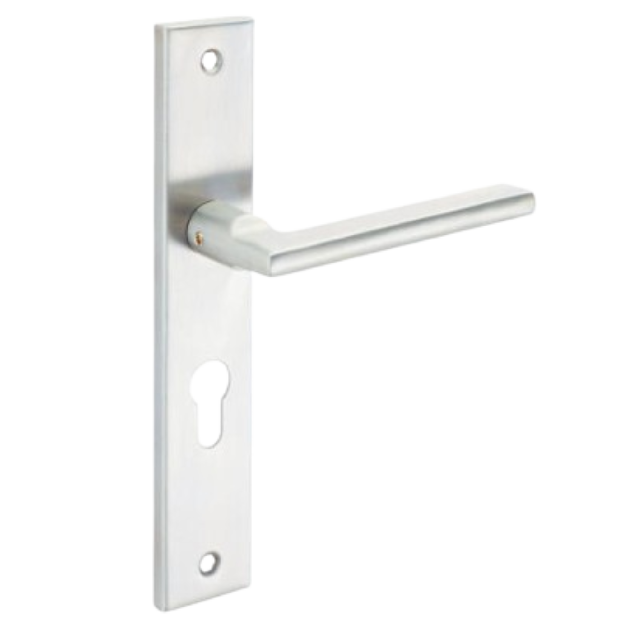 Key Below Handle Modern Brushed Stainless Steel lever handle on plate with cylinder key ...