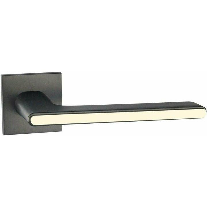 Italian Lever Handle on Rose in Satin Black/Pearl