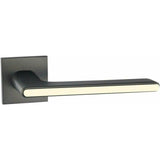 Italian Lever Handle on Rose in Satin Black/Pearl
