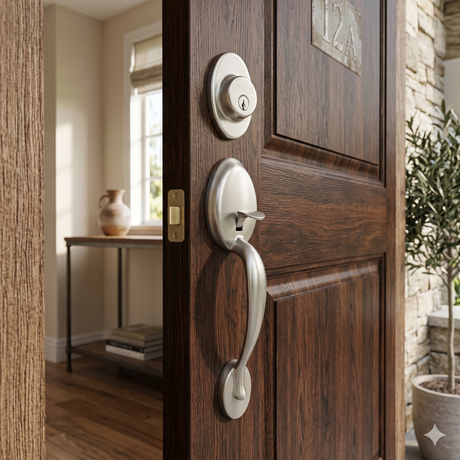 Entrance grip handle with dead bolt - satin nickel