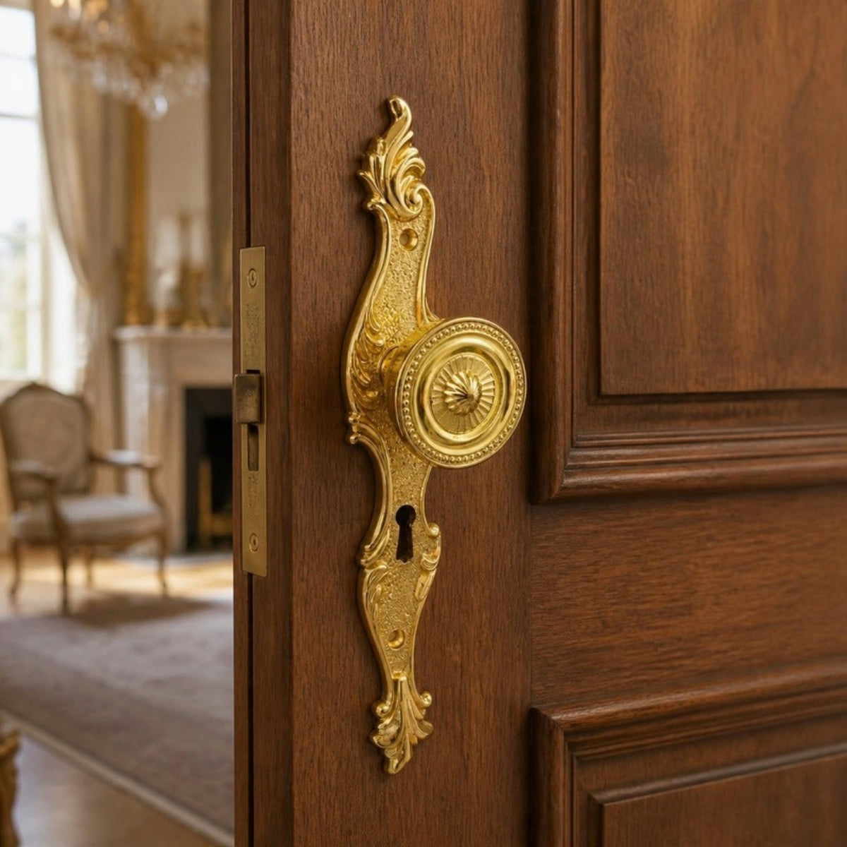 Decorative Knob on Plate - Brass Plated