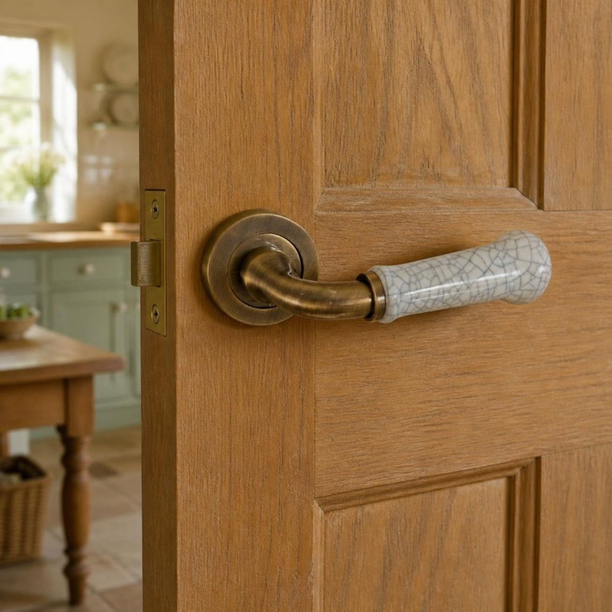 Ceramic lever handle on rose