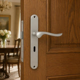Matt Chrome Classic Door Handles on Back Plate with 2 Lever Lock