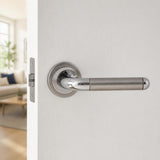 Two-tone stainless steel lever handle on rose with SABS approved 2 lever lock