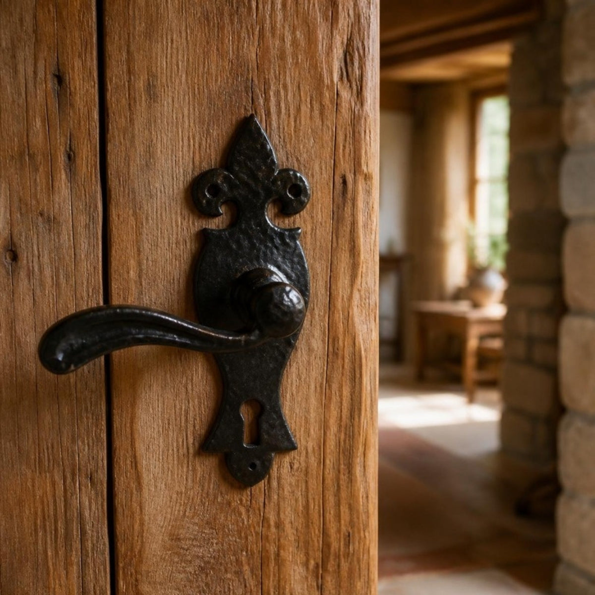 Wrought iron lever handle on back plate