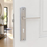 Brushed Chrome Lever Handle on Backplate - 85mm - Cylinder cutout