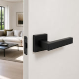 Matt Black Italian lever handle on square rose