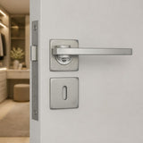 Slim square stainless steel lever handle on rose