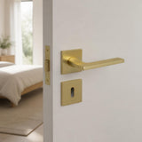 Modern Square Lever Door Handles on Square Rose - Matt Brass
