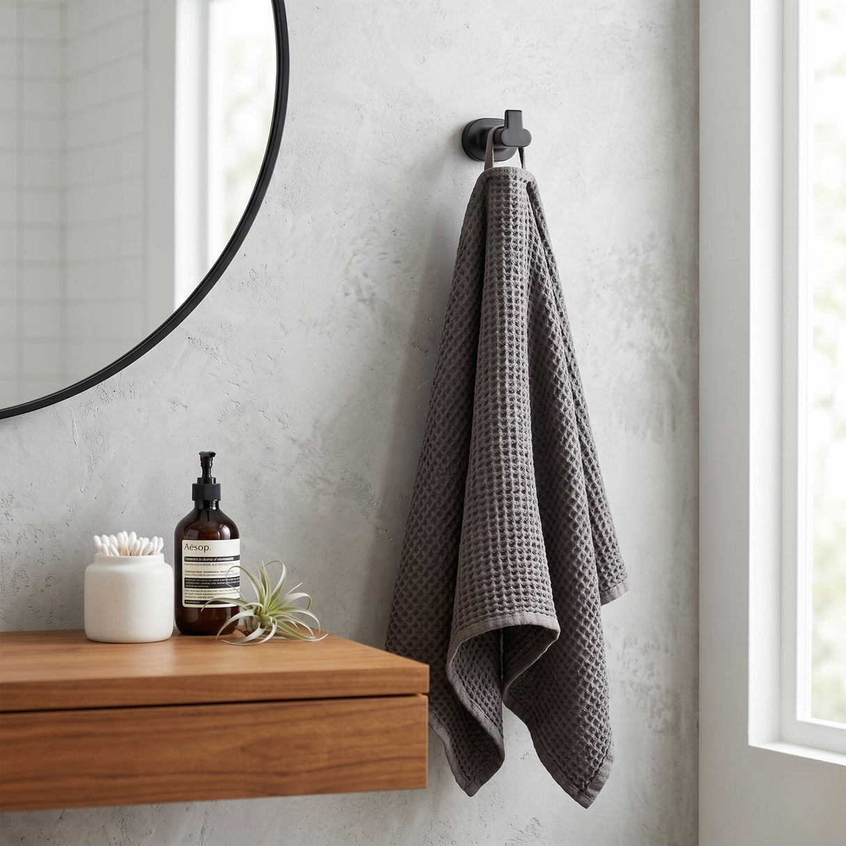 Towel or bath robe hook in matt black