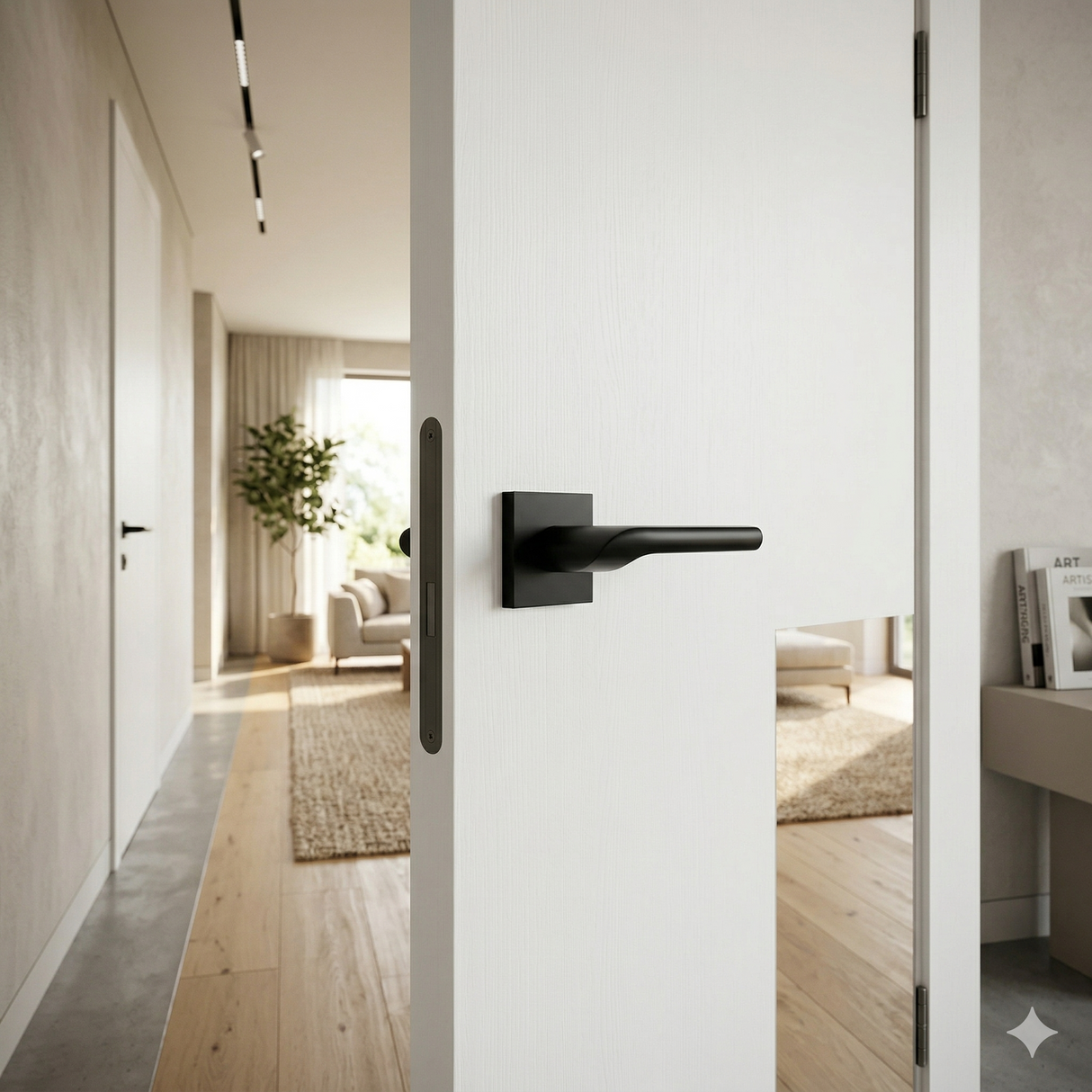 Modern Matt Black Lever Handle on Square Rose