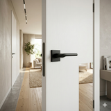 Modern Matt Black Lever Handle on Square Rose