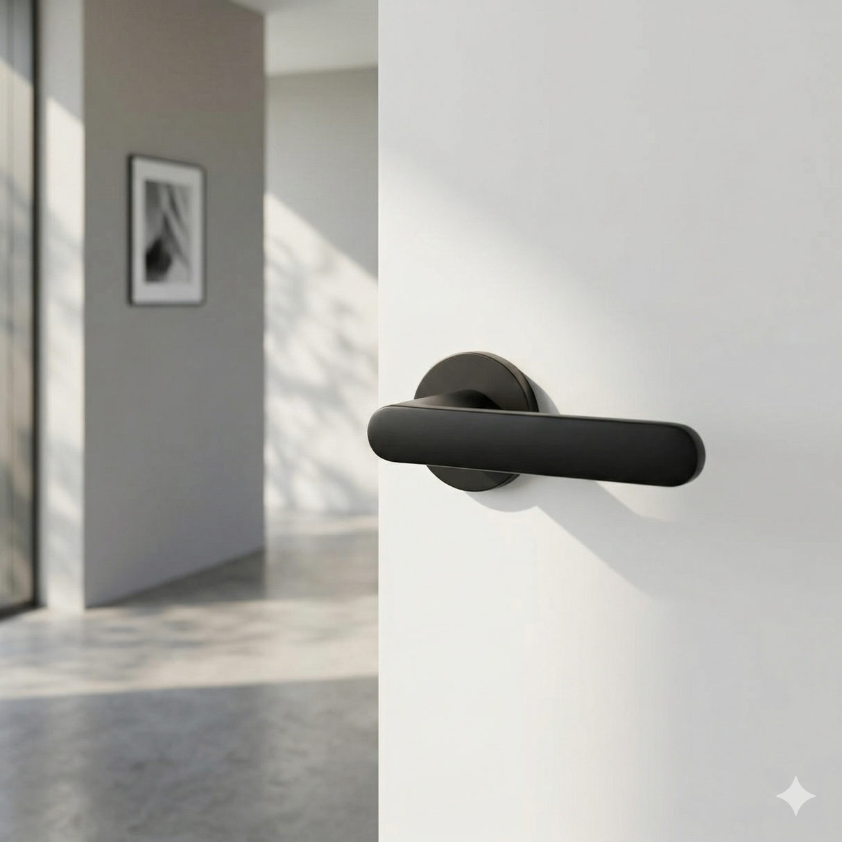 Matt black Modern Lever Handle on Round Rose - Decor Handles