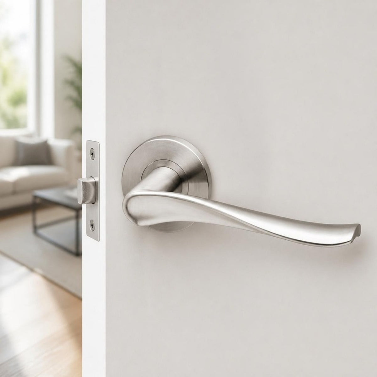 Curved Solid Stainless Steel Handle on Rose