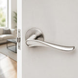 Curved Solid Stainless Steel Handle on Rose