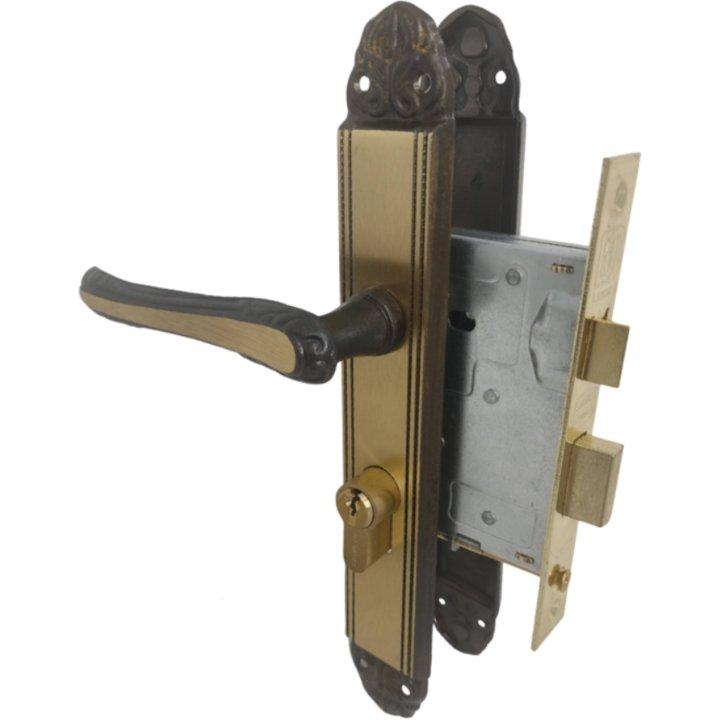 Antique Door Handle on Plate with Cylinder Lock and Cylinder