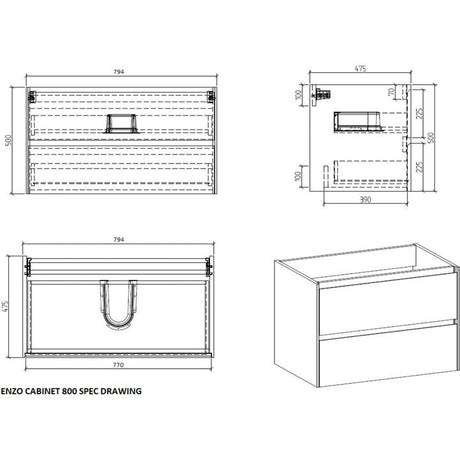 Enzo Vanity Cabinet 800 White with Basin Bathroom vanities and storage units