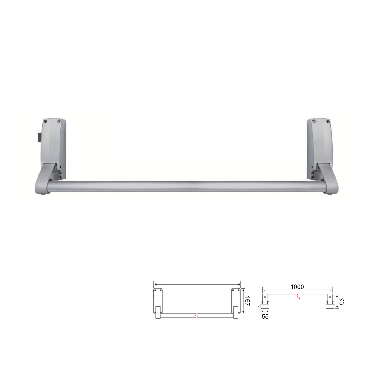 Push bar emergency exit with latch (reversible)