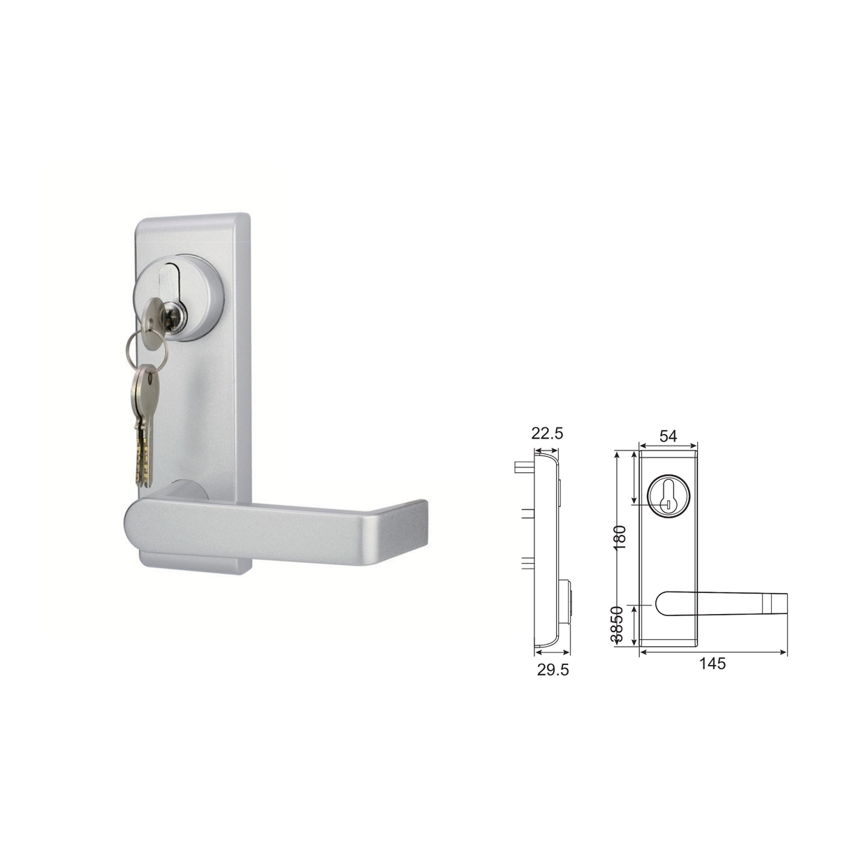 Outside emergency exit door handle with cylinder