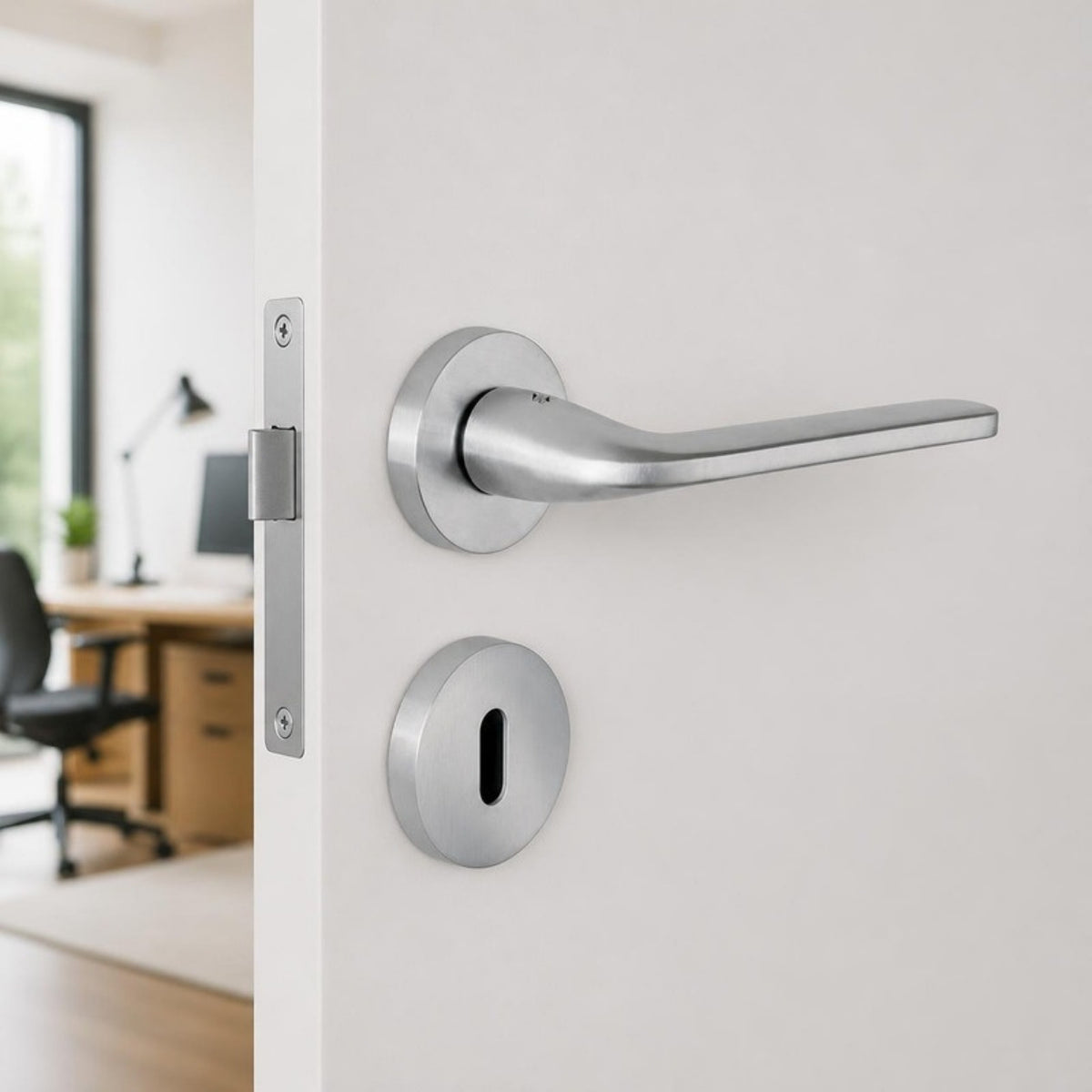 Italian lever handle on round rose - "Roboquattro" series by Columbo Designs