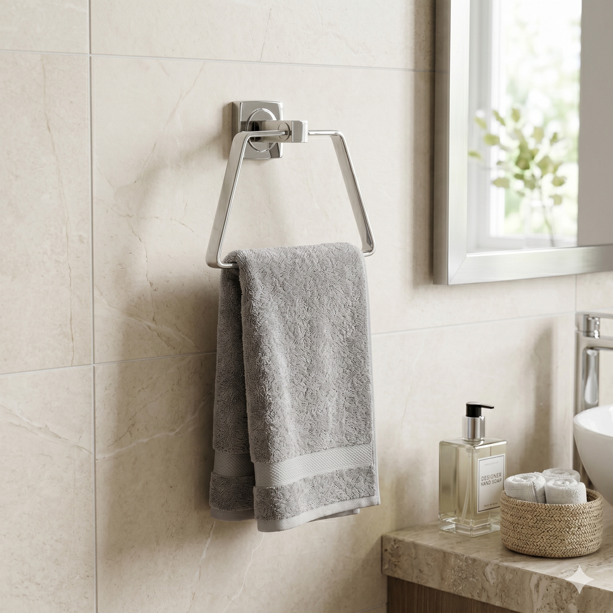 Square stainless steel towel ring