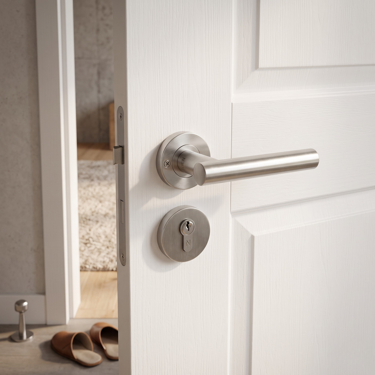 SS Tubular Lever Handle on Rose with Notch