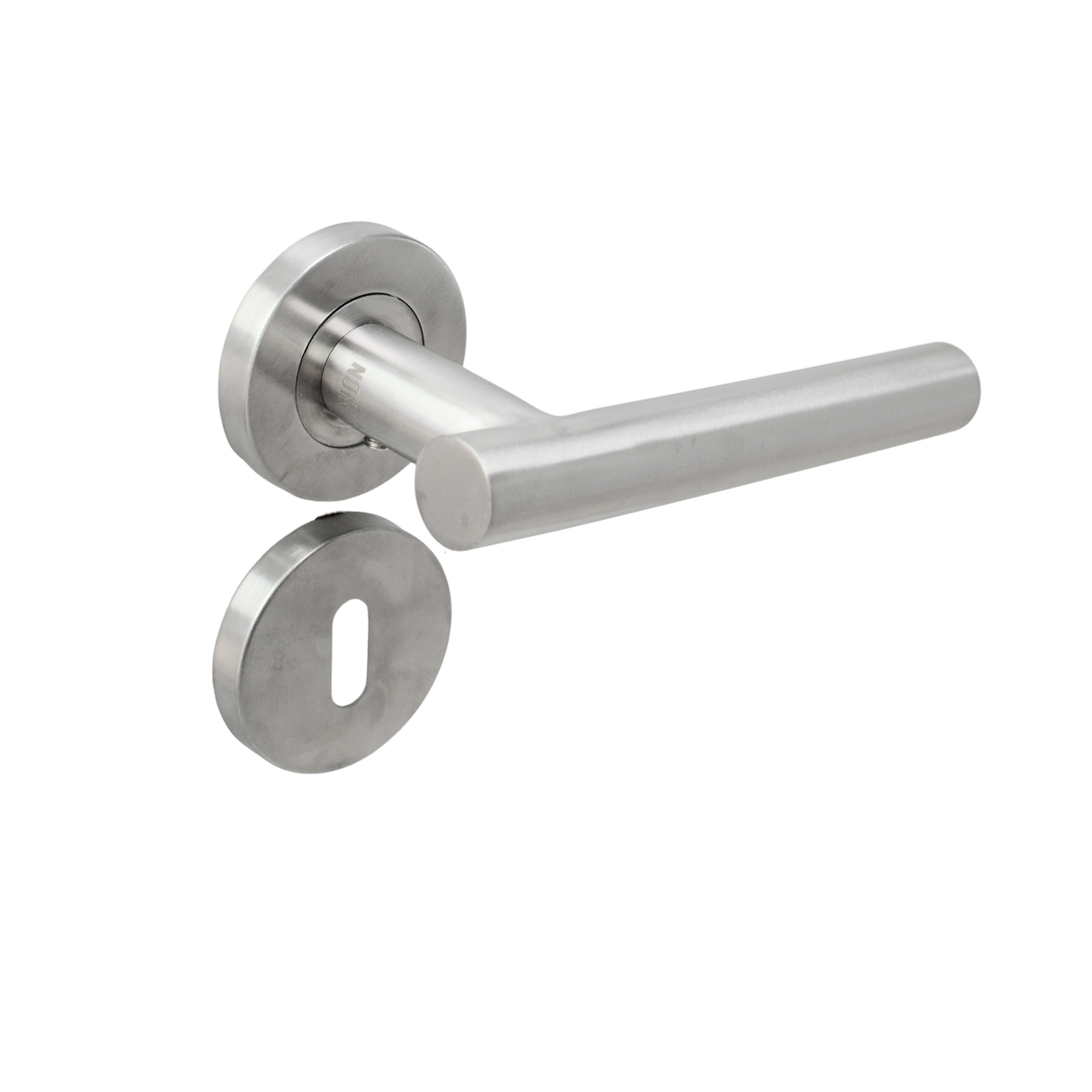 Stainless steel tubular lever handle on rose with notch