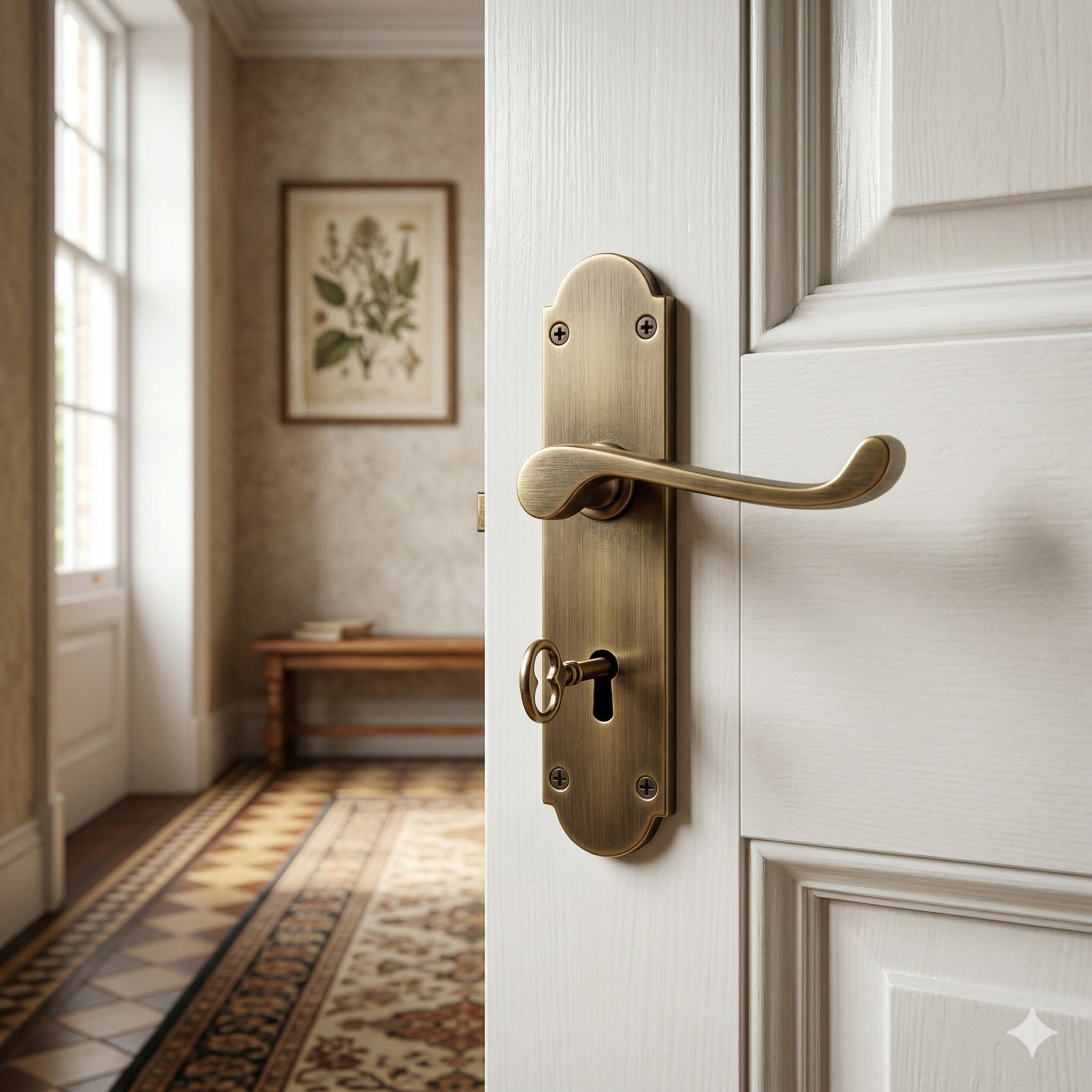 Antique Brass Lever Handle on Back Plate 195×45mm - Decor Handles