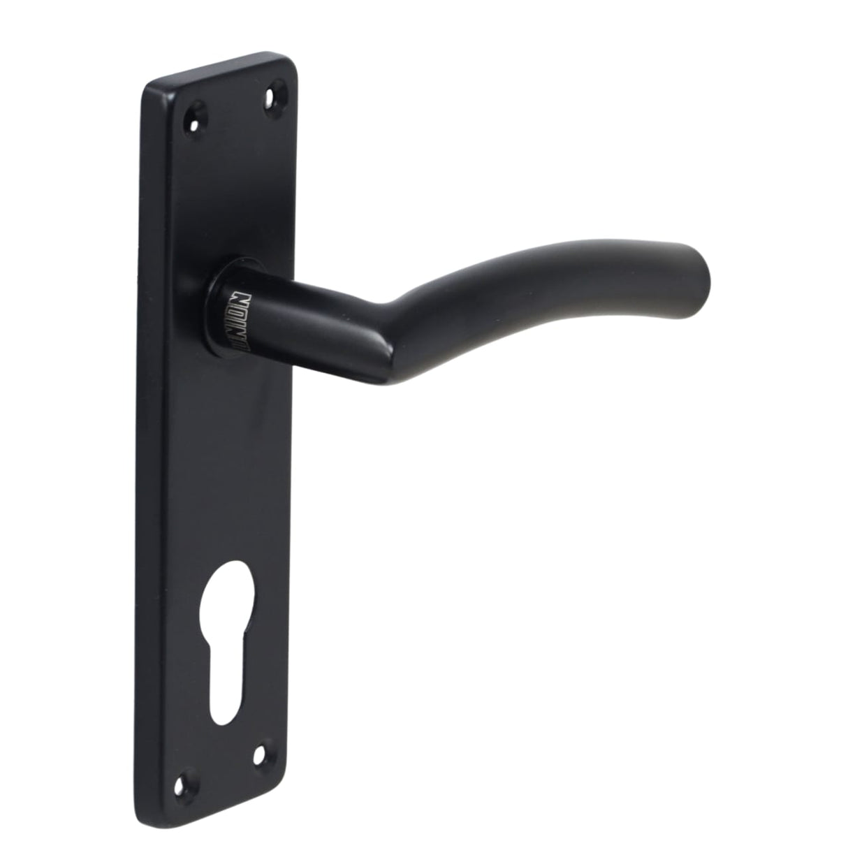 Lever handle on plate black 150x40mm matt black cylinder hole