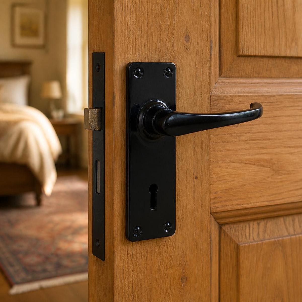 Decor City Black Door Handle with 2 Lever Lock Set