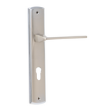 Brushed Chrome Lever Handle on Backplate - 85mm - Cylinder cutout