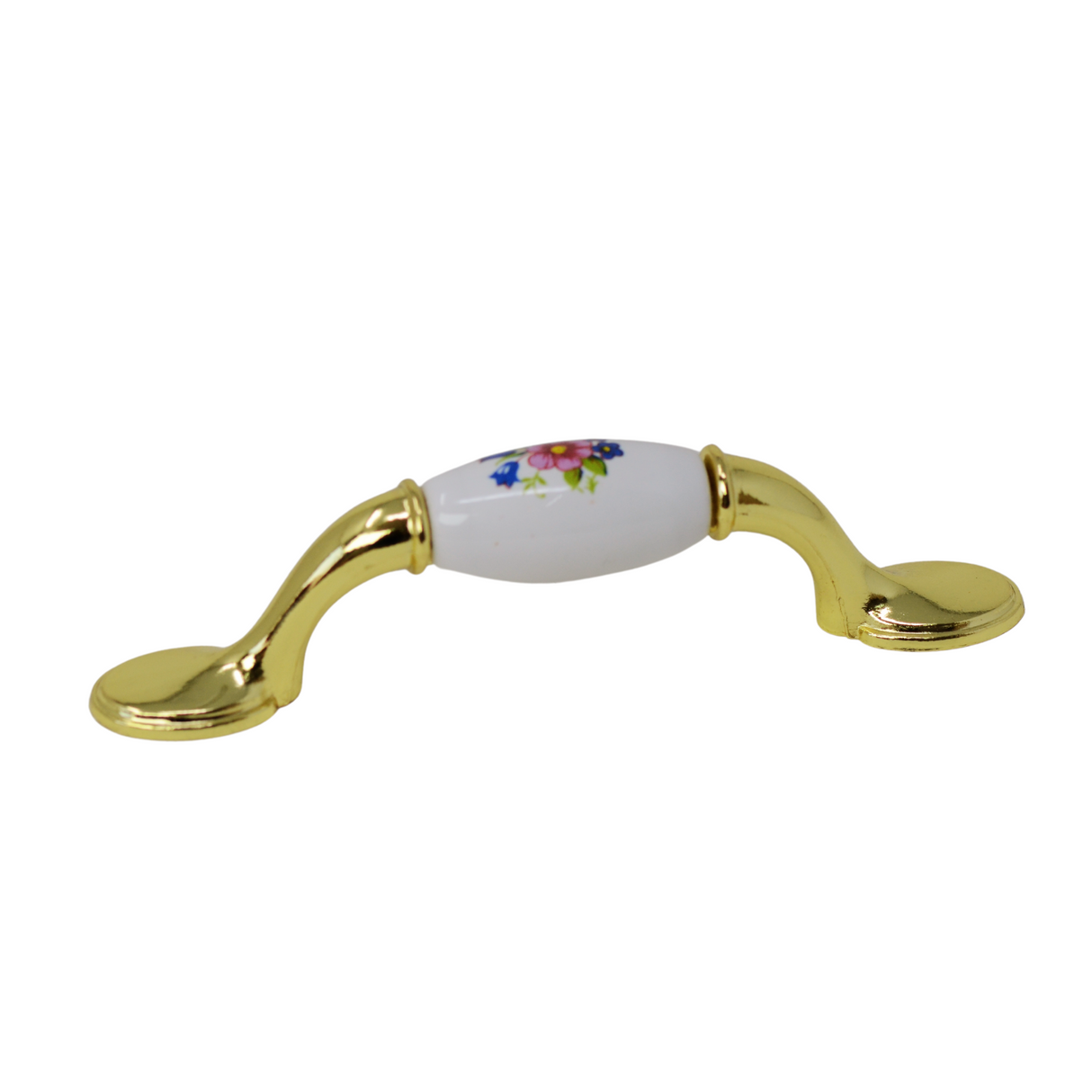 classic handle with porcelain insert and flower print cupboard handle