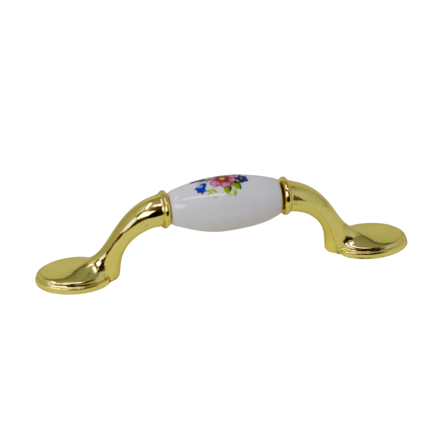 classic handle with porcelain insert and flower print cupboard handle