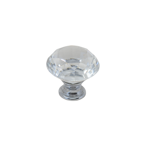 Diamond shape crystal knob with chrome base