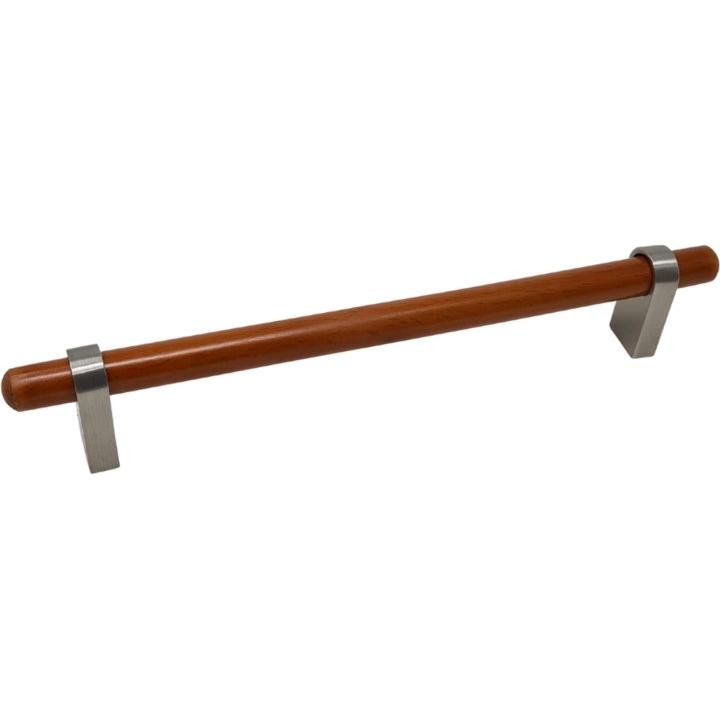Italian Cupboard Handle - Cherry wood and Satin Nickel - 128mm